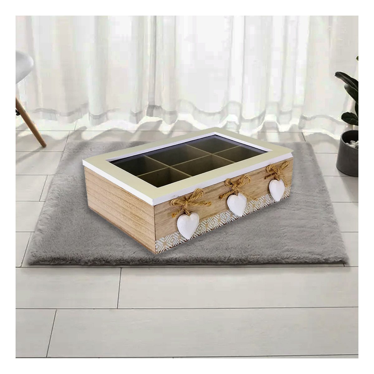 PACK4 SOPORTE DECORATIVO DE MADERA CON 6 DIVISIONES Y CORAZONES Y+REGALO STICKER - 5