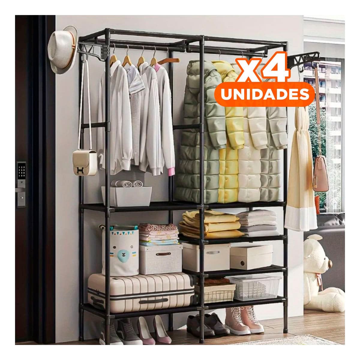 PACK4 MUEBLE VERTICAL PERCHERO DE 2 COLUMNAS PARA HOGAR Y+REGALO STICKER - 1