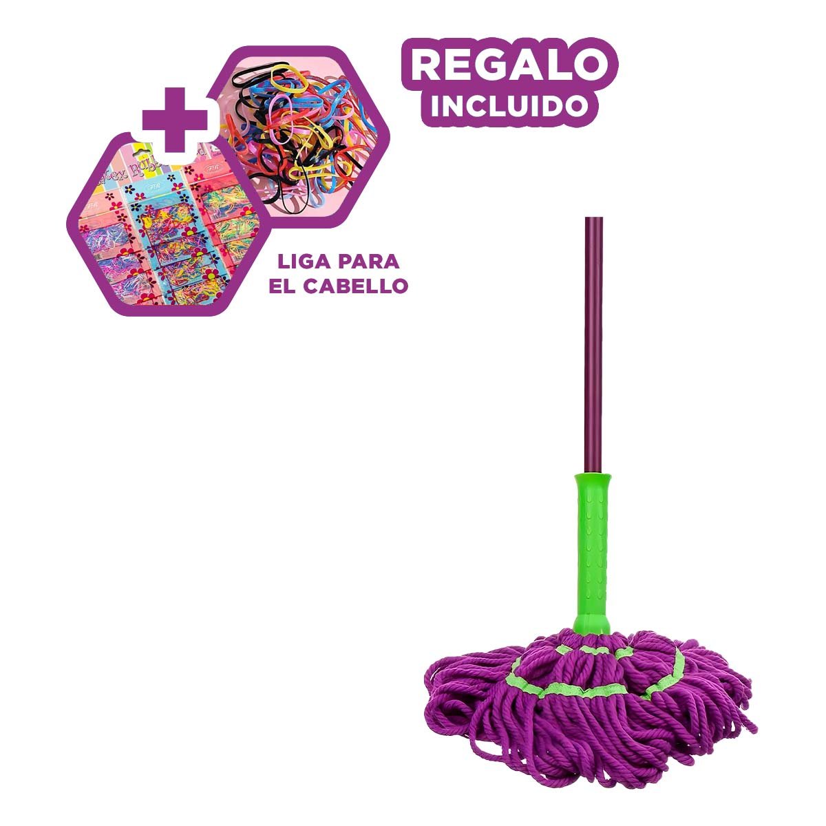 ESCURRIDOR GIRATORIO CON SISTEMA AUTOEXPRIMIDOR PARA LIMPIEZA CON MANGO VERDE Y+LIGAS REGALO - 2
