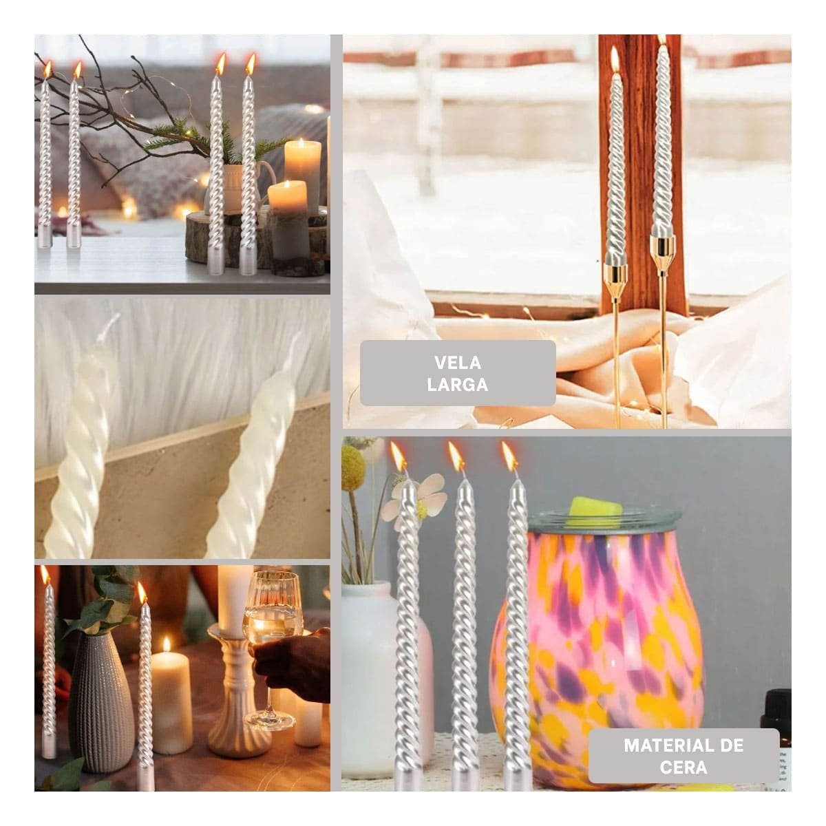 PACK6 CANDELAS DE CERA LARGAS CON ONDAS PARA AMBIENTES AGRADABLES EN CASA Y+PAPEL REGALO - 3