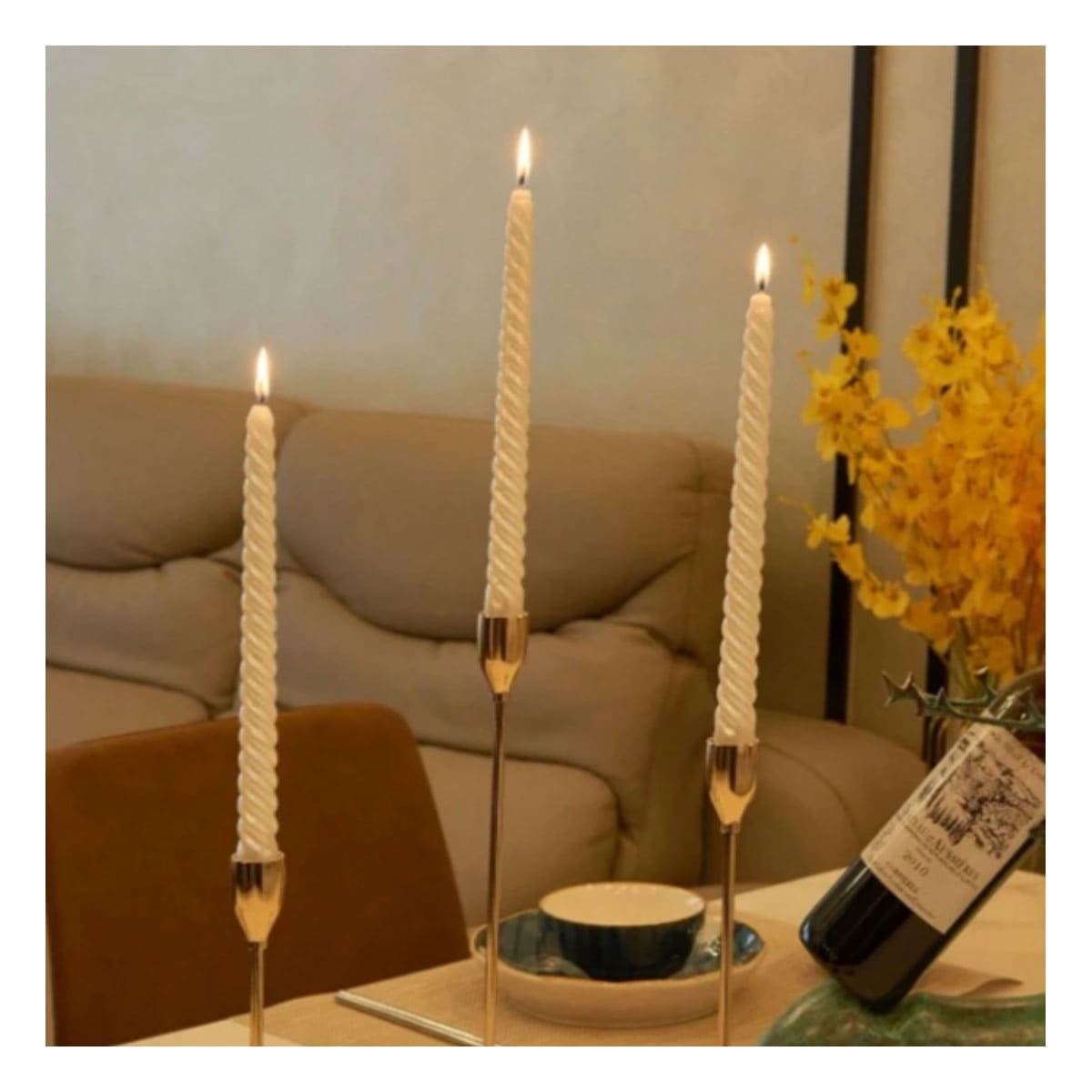 VELAS LARGAS DE CERA DECORATIVAS CON DISENO ONDAS PARA HOGAR Y MESA FESTIVA - 3