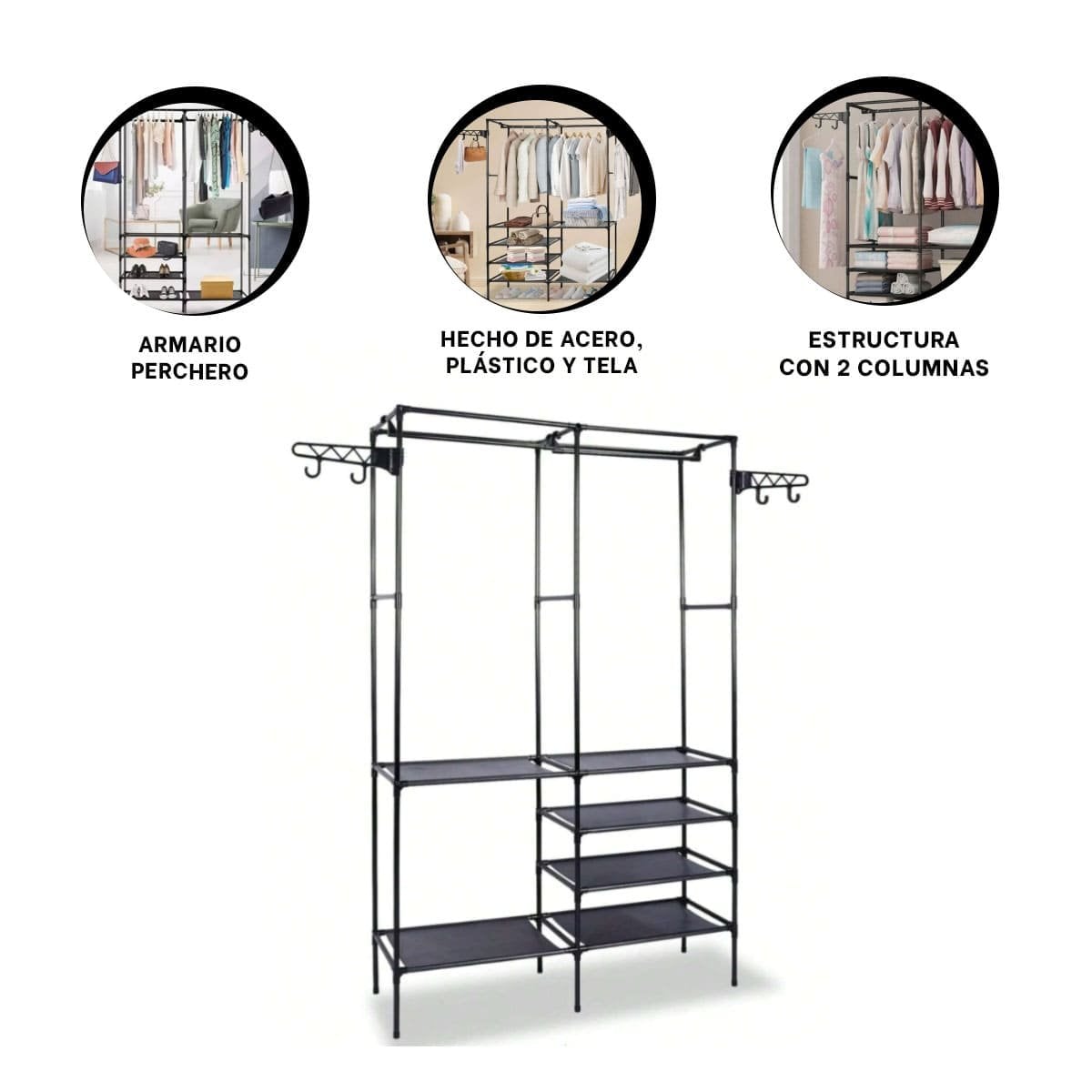 CLOSET PERCHERO DE 2 COLUMNAS PARA CASA CON ESPACIO ORDENADO Y USO PRACTICO Y+PAPEL REGALO - 5