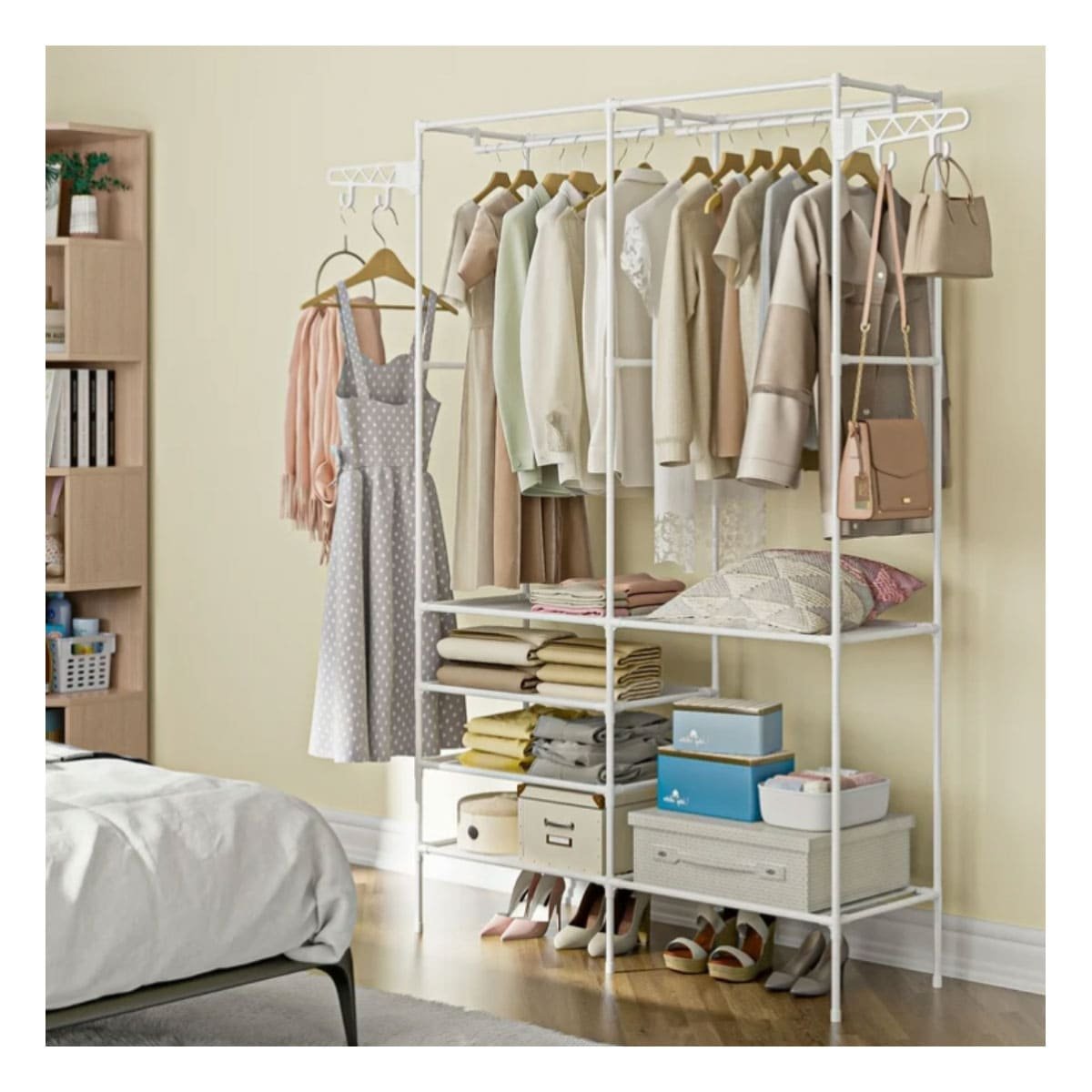 COLGADOR CON DOS COLUMNAS PARA ROPA Y BOLSOS CON USO PRACTICO EN AMBIENTES Y+REGALO STICKER - 5