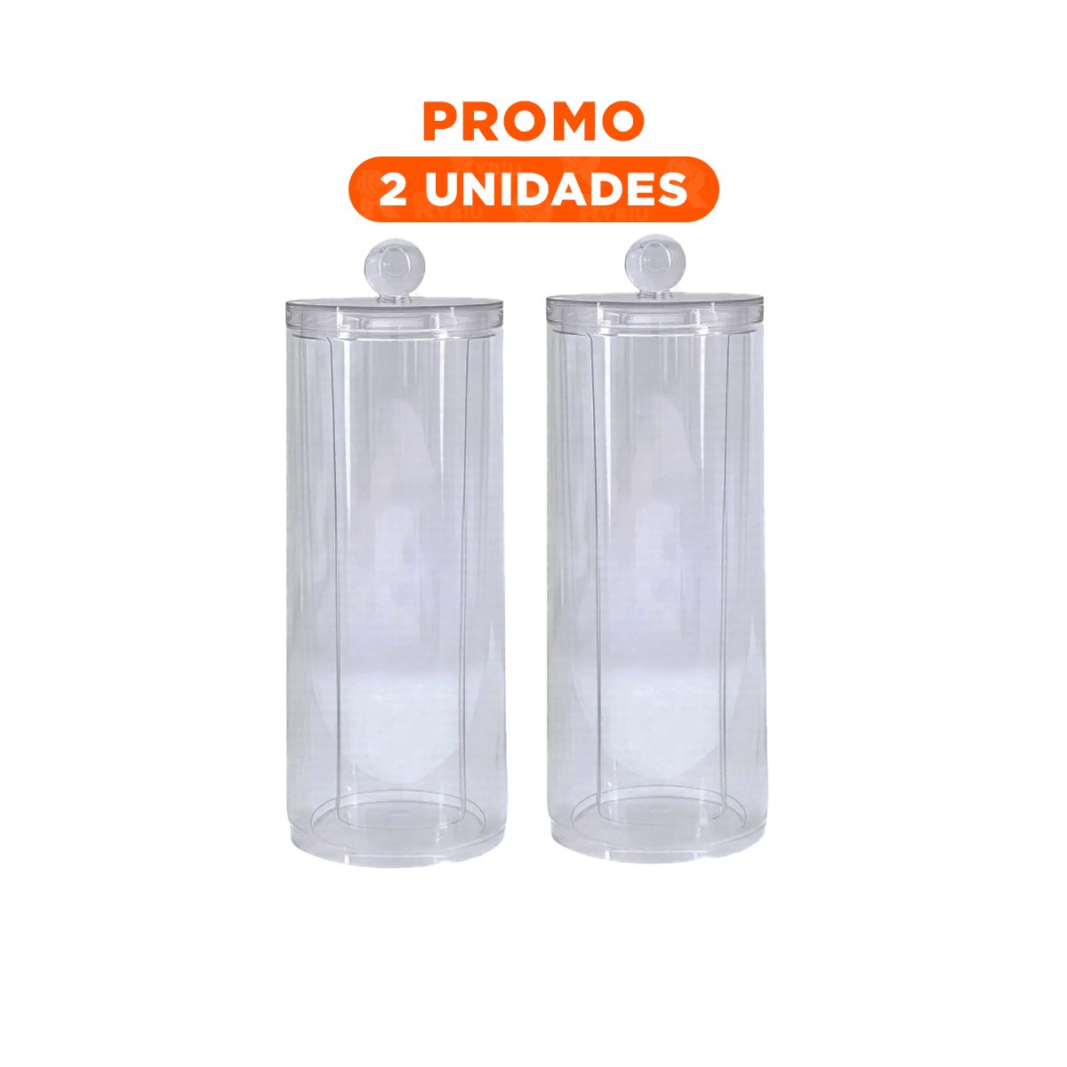 PACK2 CONTENEDOR TRANSPARENTE ACRILICO CON TAPA DE ALGODON USO ASEO Y TOCADOR Y+REGALO STICKER - 1