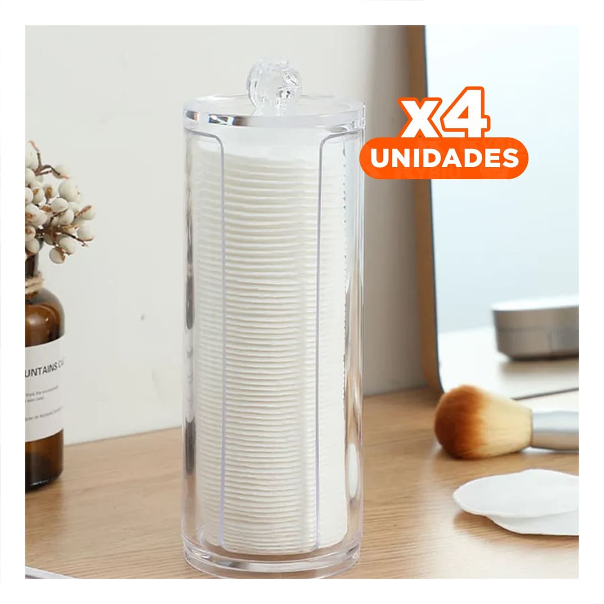 PACK4 RECIPIENTE TRANSPARENTE ACRILICO CON TAPA PARA ALGODON USO ASEO Y TOCADOR Y+PAPEL REGALO - 1