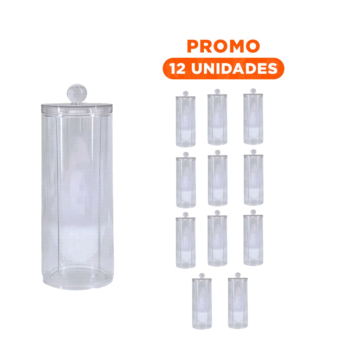 PACK12 RECIPIENTE DE ACRILICO TRANSPARENTE CON TAPA PARA ALGODON ASEO Y TOCADOR - 1