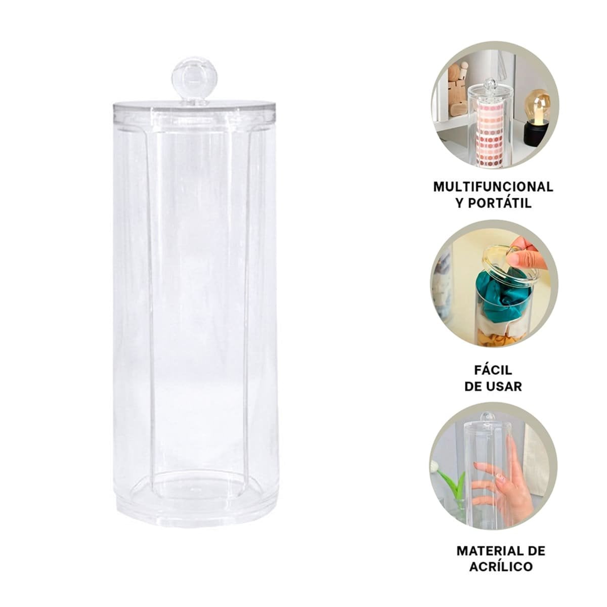 DISTRIBUIDOR ACRILICO CON TAPA DE ALGODON PARA ASEO Y TOCADOR TRANSPARENTE Y+PAPEL REGALO - 5
