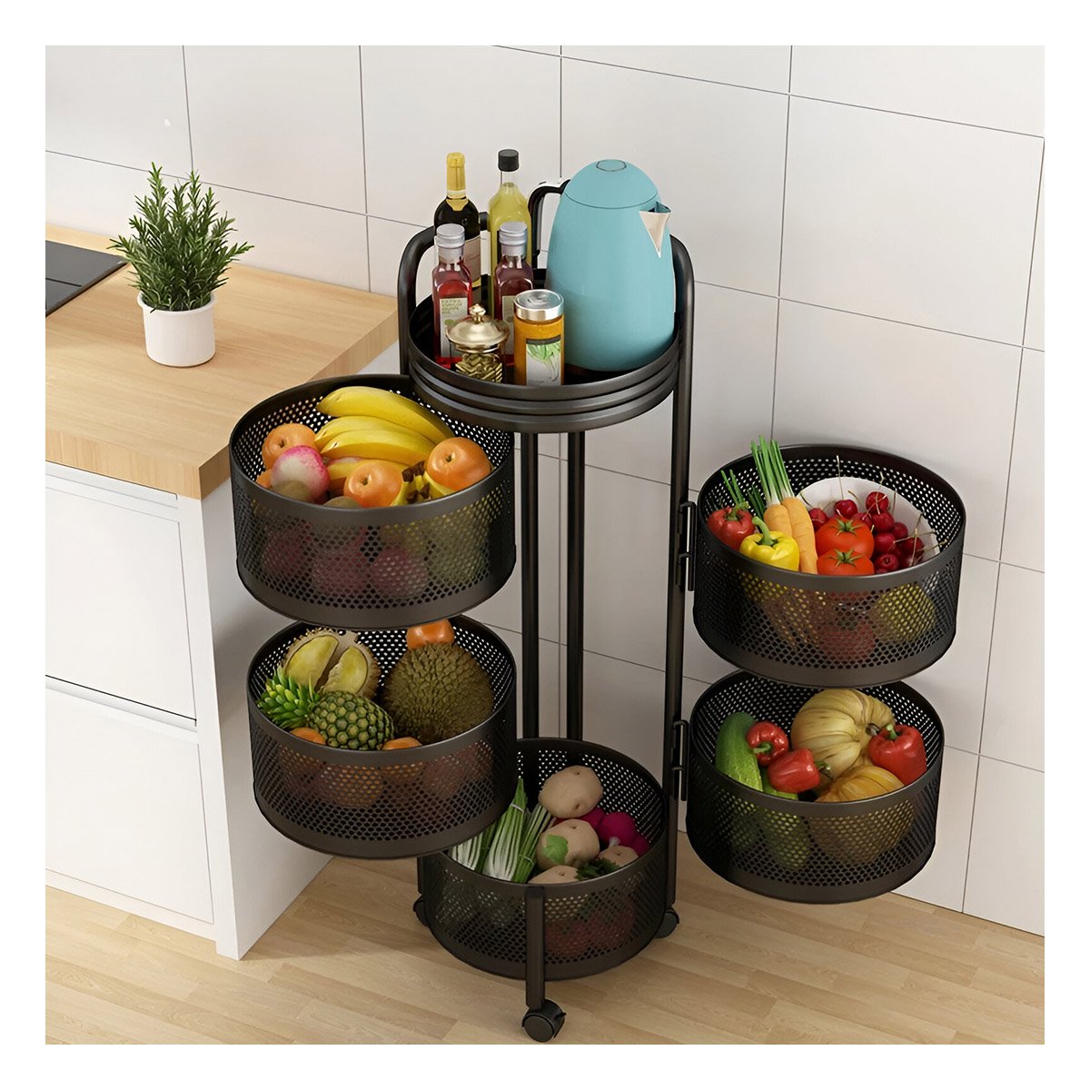 MUEBLE CIRCULAR DE CINCO NIVELES CON LLANTAS PARA ORDENAR AMBIENTES DEL HOGAR Y+PAPEL REGALO - 2
