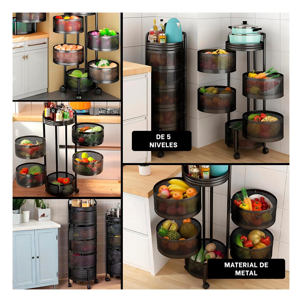 MUEBLE CIRCULAR DE CINCO NIVELES CON LLANTAS PARA ORDENAR AMBIENTES DEL HOGAR Y+PAPEL REGALO - 3