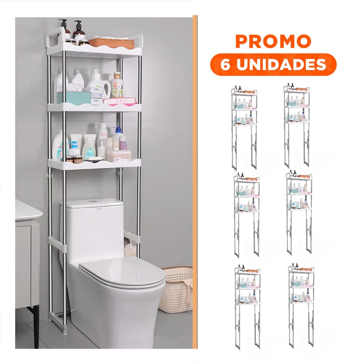 PACK6 MOBILIARIO PLASTICO PARA ASEO CON 3 NIVELES Y ESTILO ONDAS PARA CASA Y+REGALO STICKER - 1
