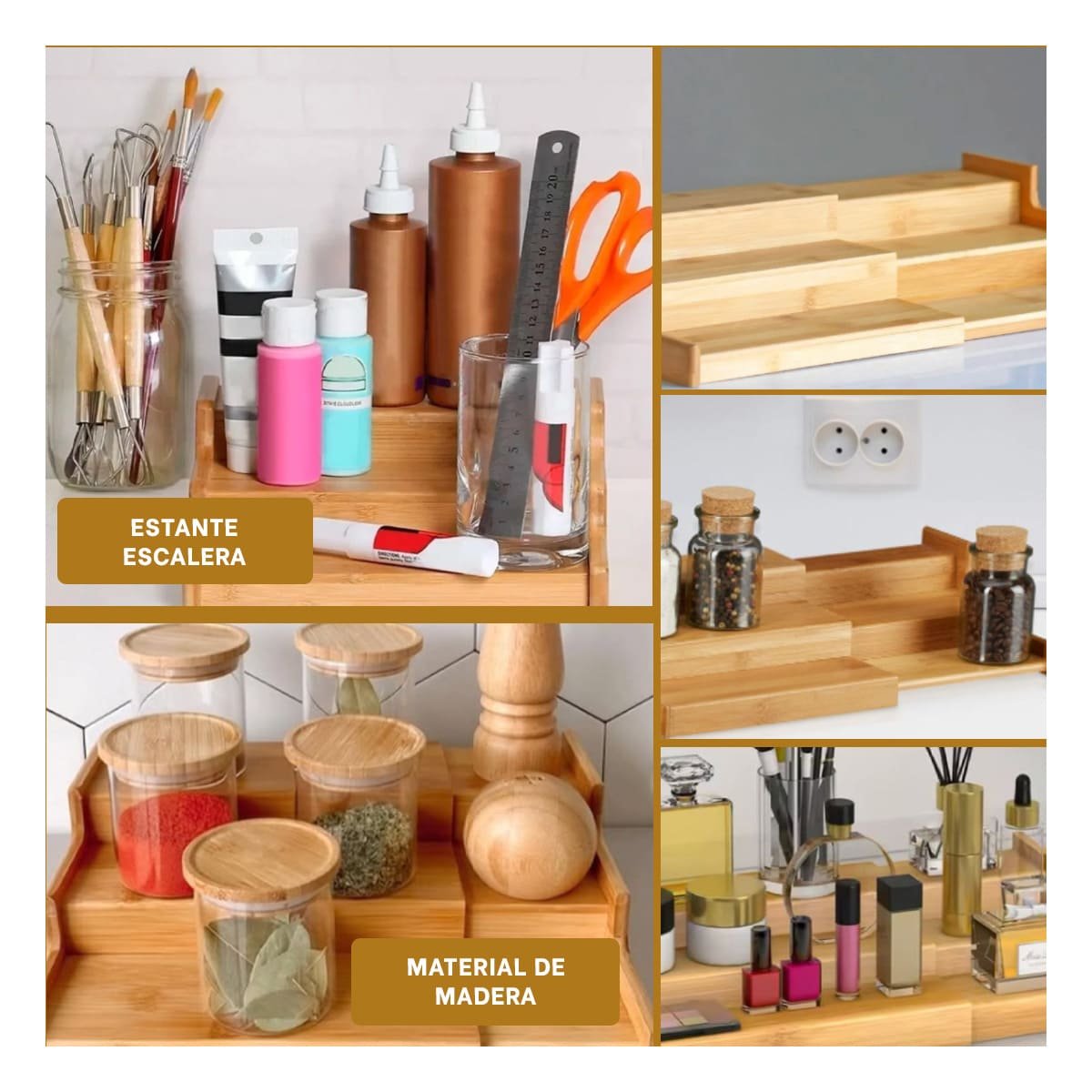 MUEBLE ESCALERA DE MADERA CON TRES NIVELES EXTENDIBLE PARA ORDEN Y DECORACION Y+LIGAS REGALO - 1