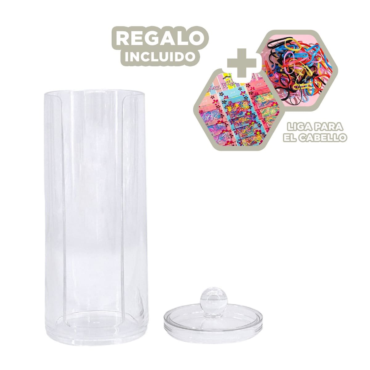 ORGANIZADOR ACRILICO CON TAPA DE ALGODON PARA ASEO HOGAR Y TOCADOR TRANSPARENTE Y+LIGAS REGALO - 2