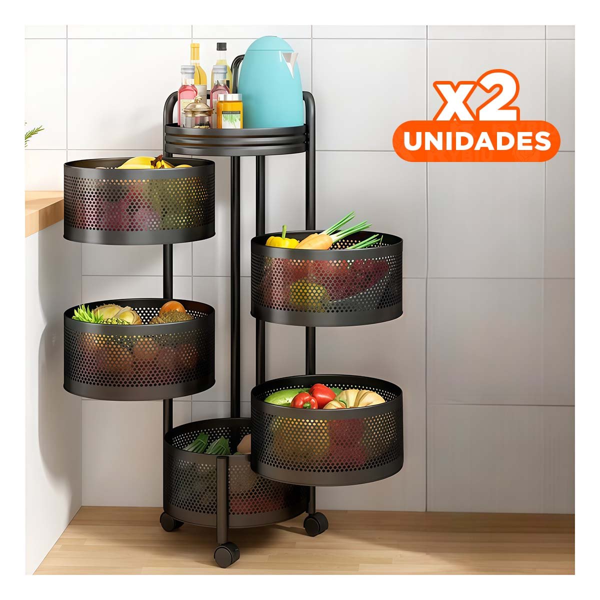 PACK2 GABINETE CIRCULAR DE CINCO NIVELES CON LLANTAS PARA ORGANIZACION DEL HOGAR Y+PAPEL REGALO - 1