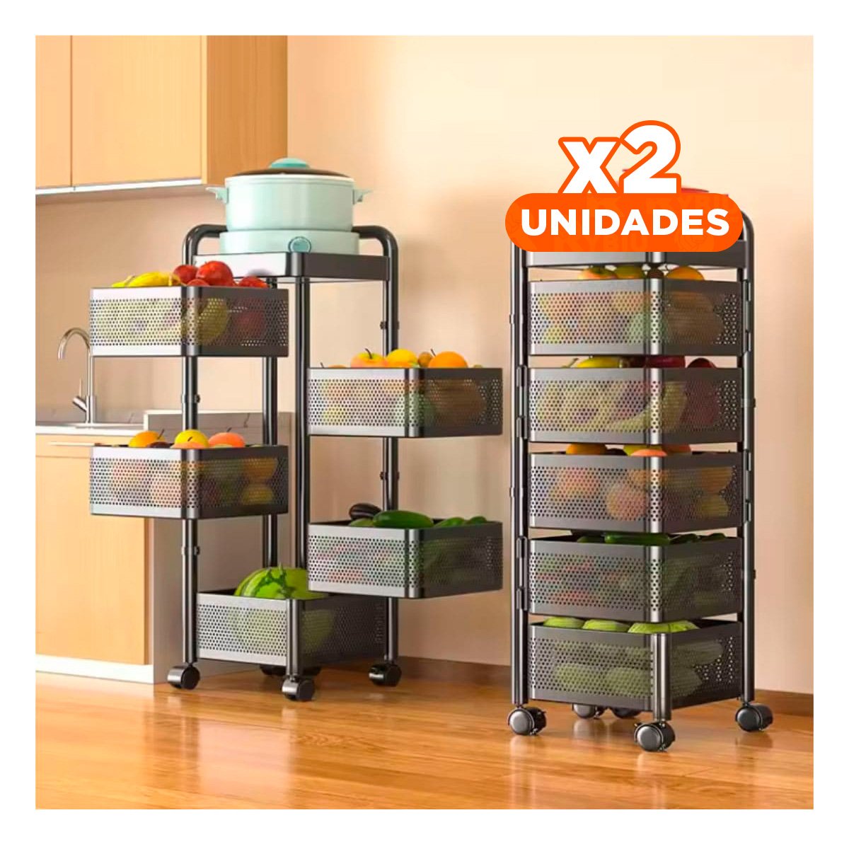 PACK2 GABINETE CUADRADO DE CINCO NIVELES CON LLANTAS PARA HOGAR FUNCIONAL Y+PAPEL REGALO - 1