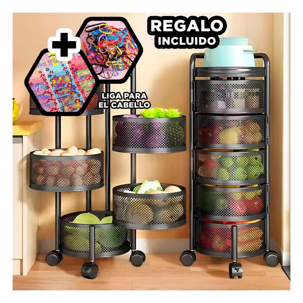 ORGANIZADOR CIRCULAR DE CINCO NIVELES CON LLANTAS PARA USO EN EL HOGAR Y+LIGAS REGALO - 2
