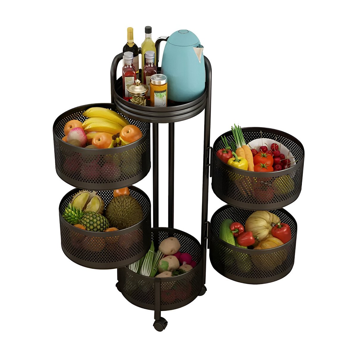ORGANIZADOR CIRCULAR DE CINCO NIVELES CON LLANTAS PARA USO EN EL HOGAR Y+LIGAS REGALO - 5