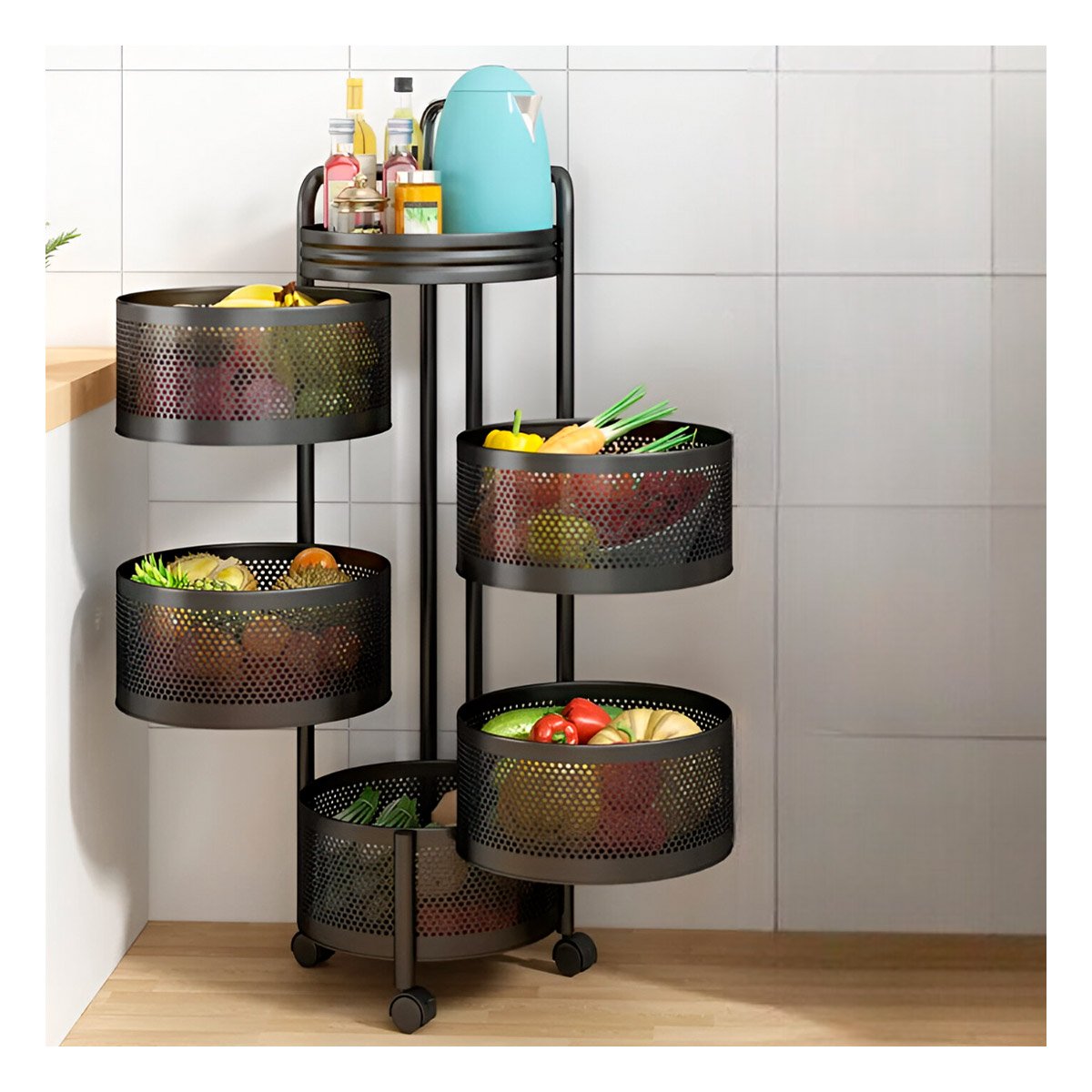 PACK2 PLATAFORMA CIRCULAR DE CINCO NIVELES CON LLANTAS PARA USO DIARIO EN CASA - 5