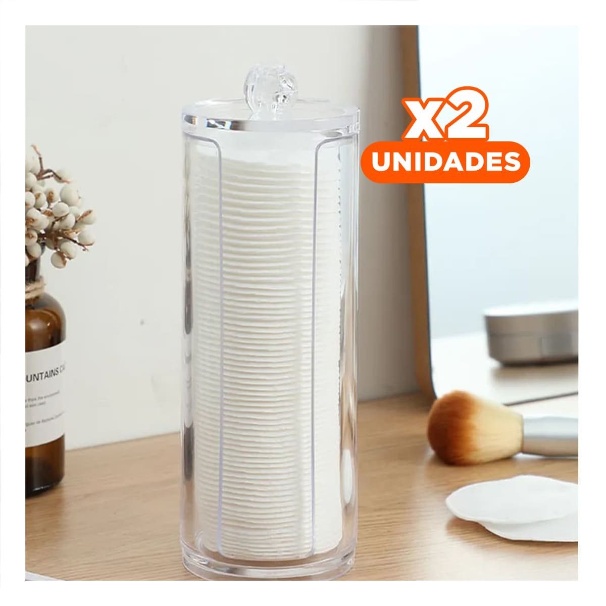 PACK2 DISTRIBUIDOR TRANSPARENTE ACRILICO CON TAPA DE ALGODON USO ASEO Y TOCADOR Y+PAPEL REGALO - 1