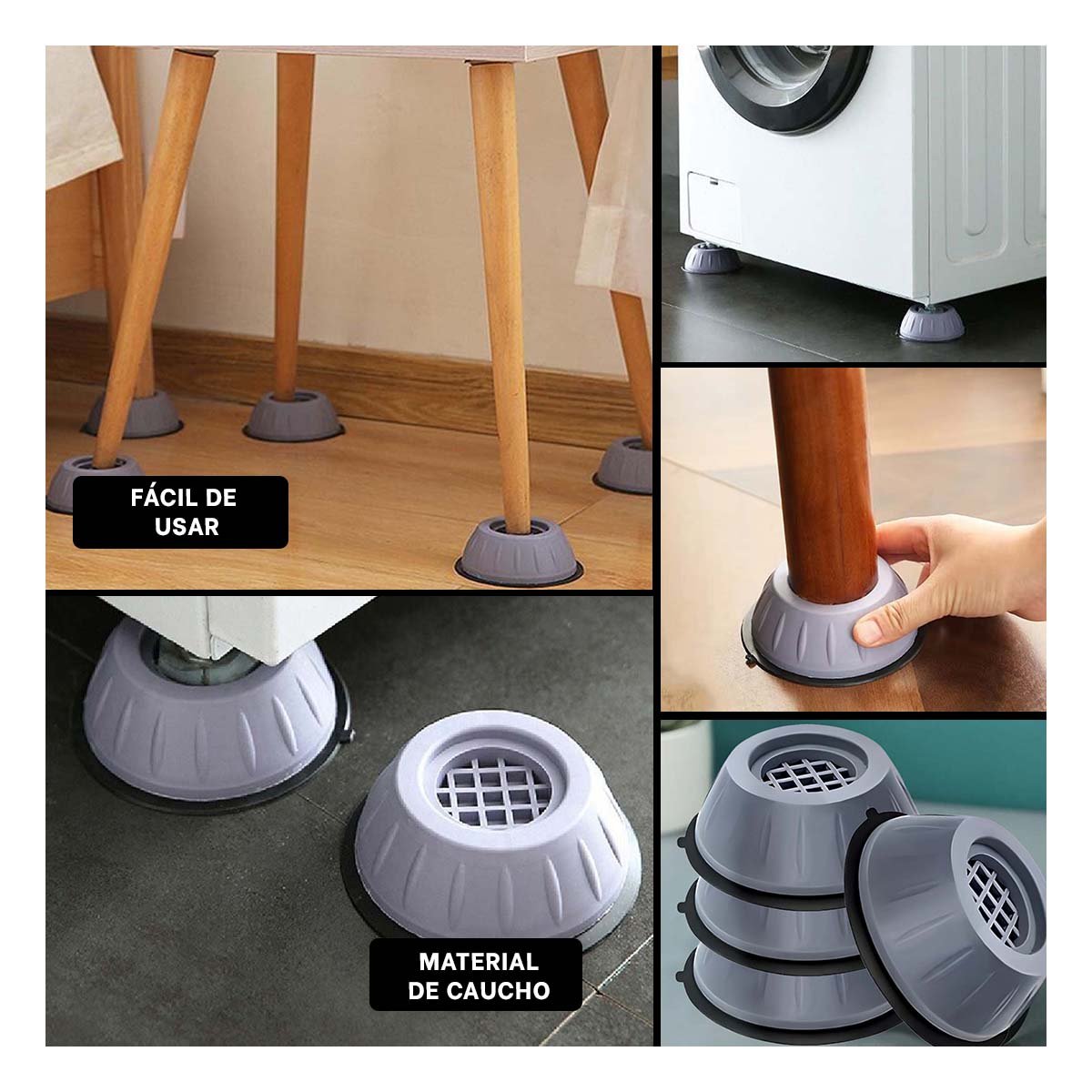 APOYO ANTIVIBRATORIO Y ANTIDESLIZANTE EN JUEGO DE CUATRO PIEZAS PARA EL HOGAR Y+LIGAS REGALO - 1