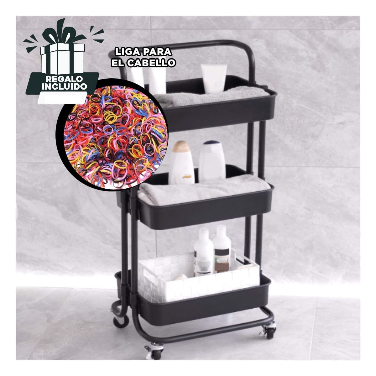 ORGANIZADOR 3 NIVELES CON RUEDAS Y MANGO GRANDE PARA ESPACIOS DEL HOGAR Y+LIGAS REGALO - 2