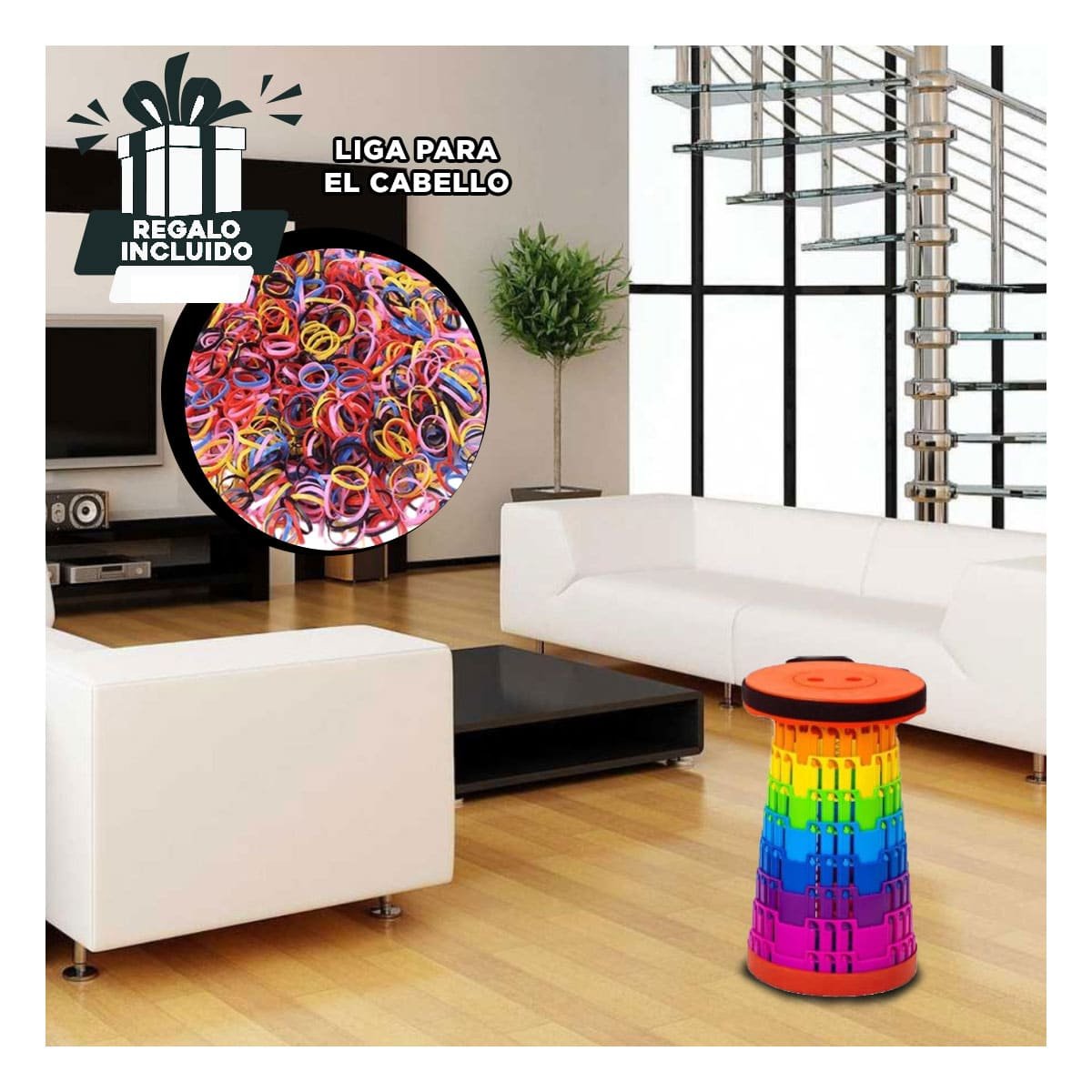 TABURETE PLEGABLE CON SEGUROS PORTATILES PARA HOGAR Y CASA USO DIARIO Y+LIGAS REGALO - 2