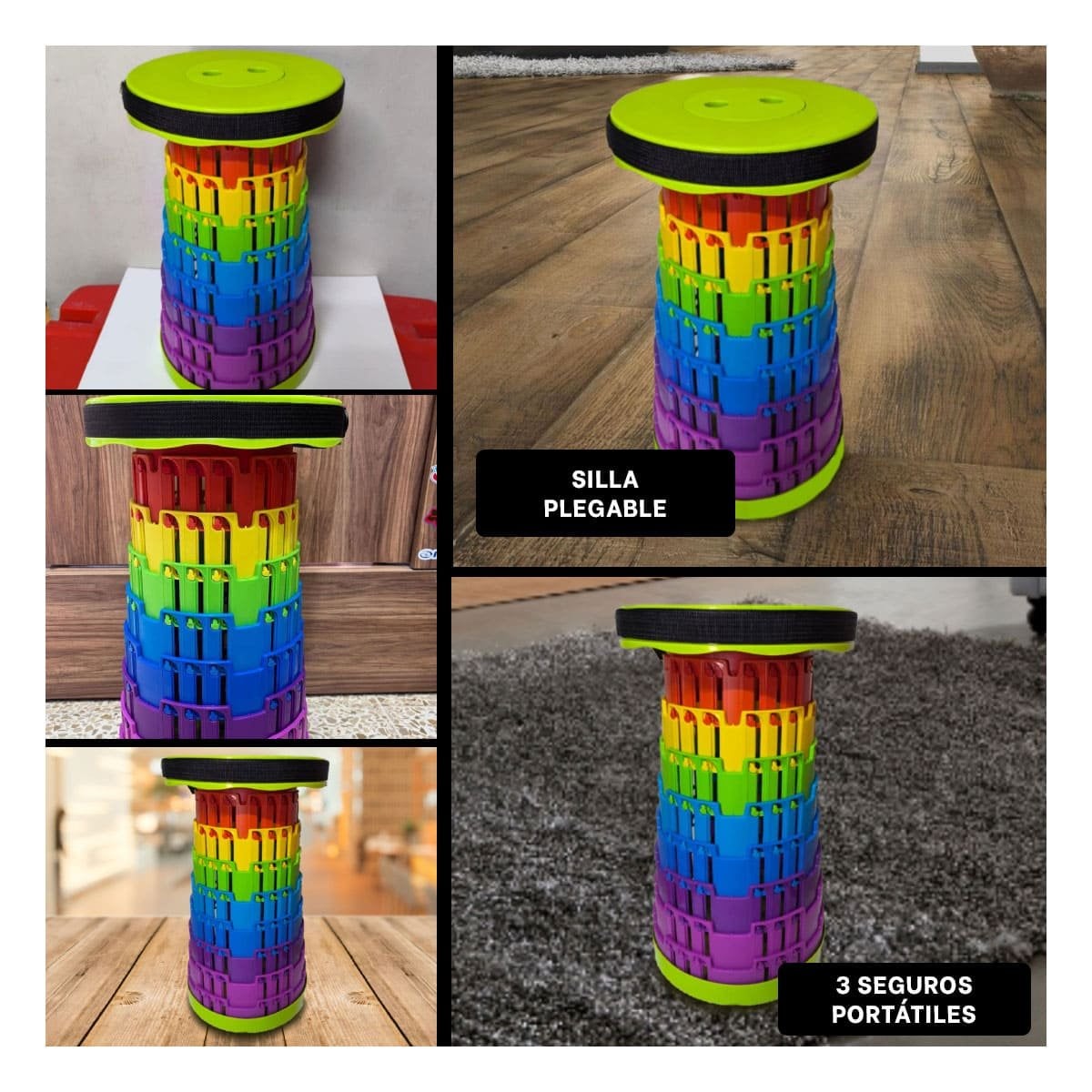 ASIENTO PLEGABLE CON TRES SEGUROS PORTATIL PARA CASA Y REUNIONES MULTICOLOR Y+PAPEL REGALO - 3