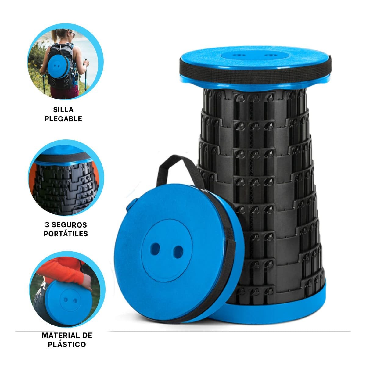ASIENTO PLEGABLE CON 3 SEGUROS PORTATILES PRACTICO PARA HOGAR Y ACTIVIDADES Y+PAPEL REGALO - 5