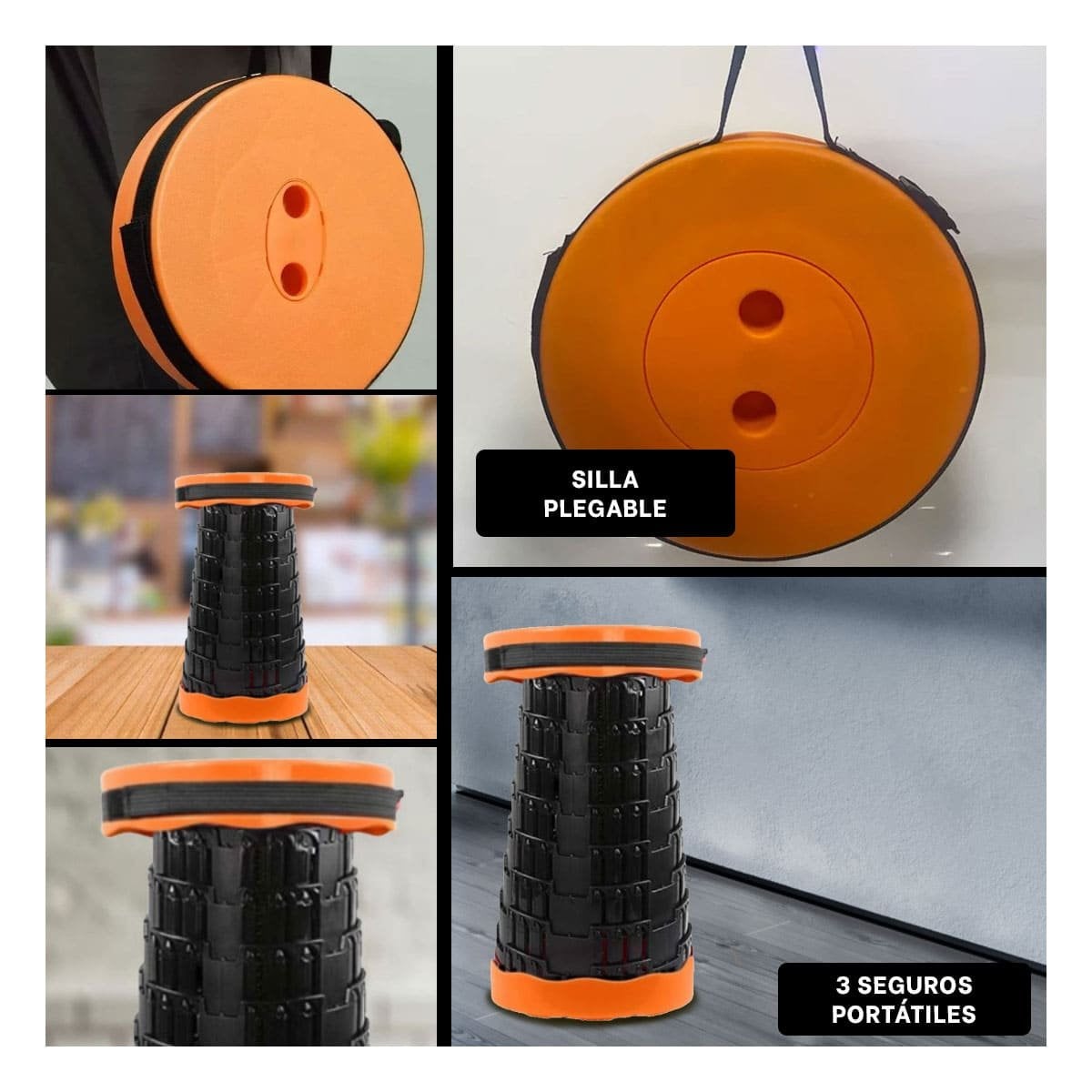 ASIENTO PLEGABLE CON TRES SEGUROS PORTATILES PARA ESPACIOS DEL HOGAR Y VISITAS Y+PAPEL REGALO - 3