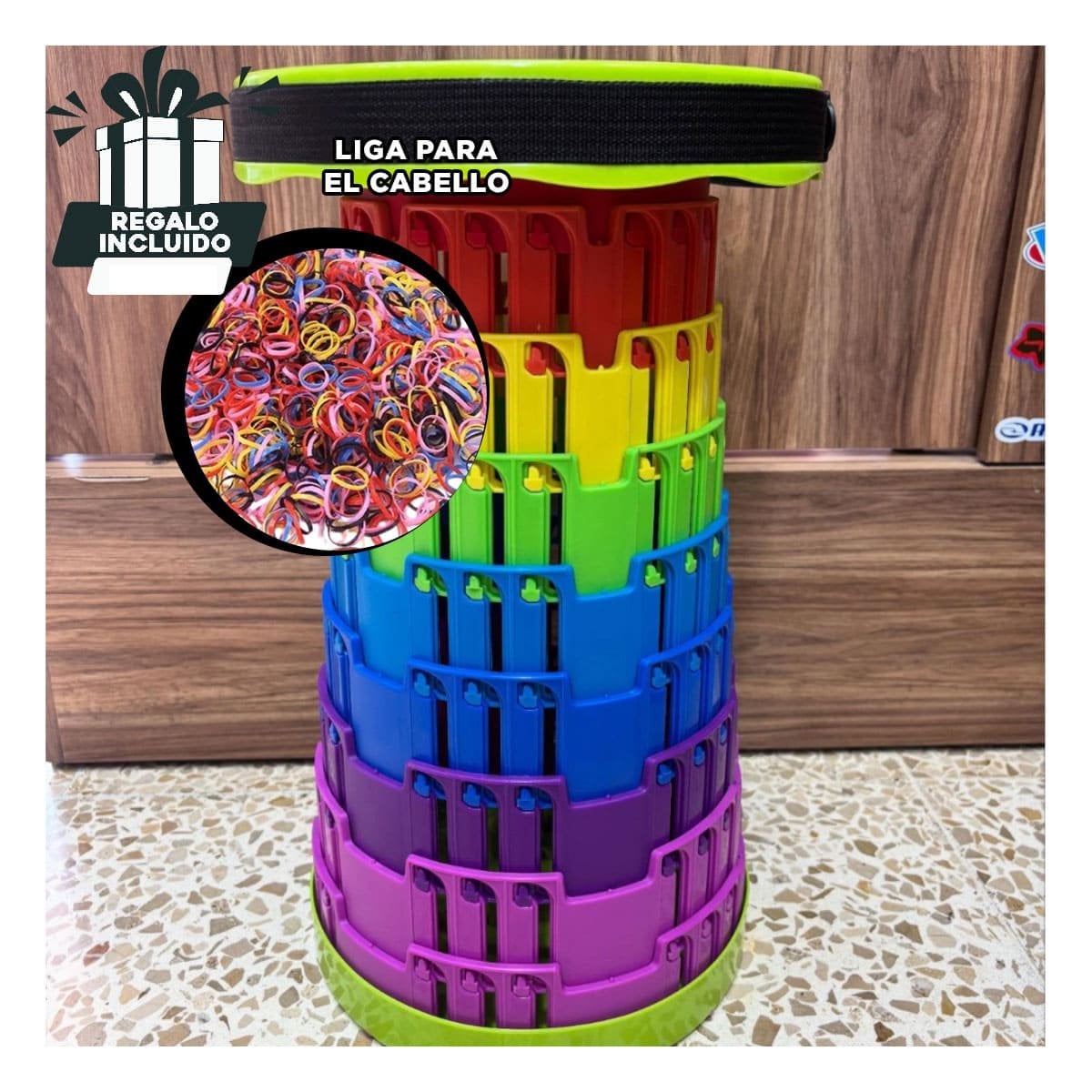 TABURETE PLEGABLE CON TRES SEGUROS PORTATIL PARA USO DIARIO EN CASA MULTICOLOR Y+LIGAS REGALO - 2
