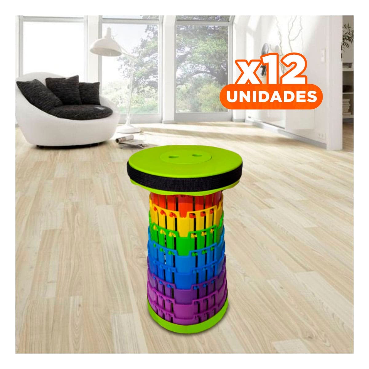 PACK12 ASIENTO RESISTENTE CON TRES SEGUROS PLEGABLE PARA HOGAR Y+REGALO STICKER - 1