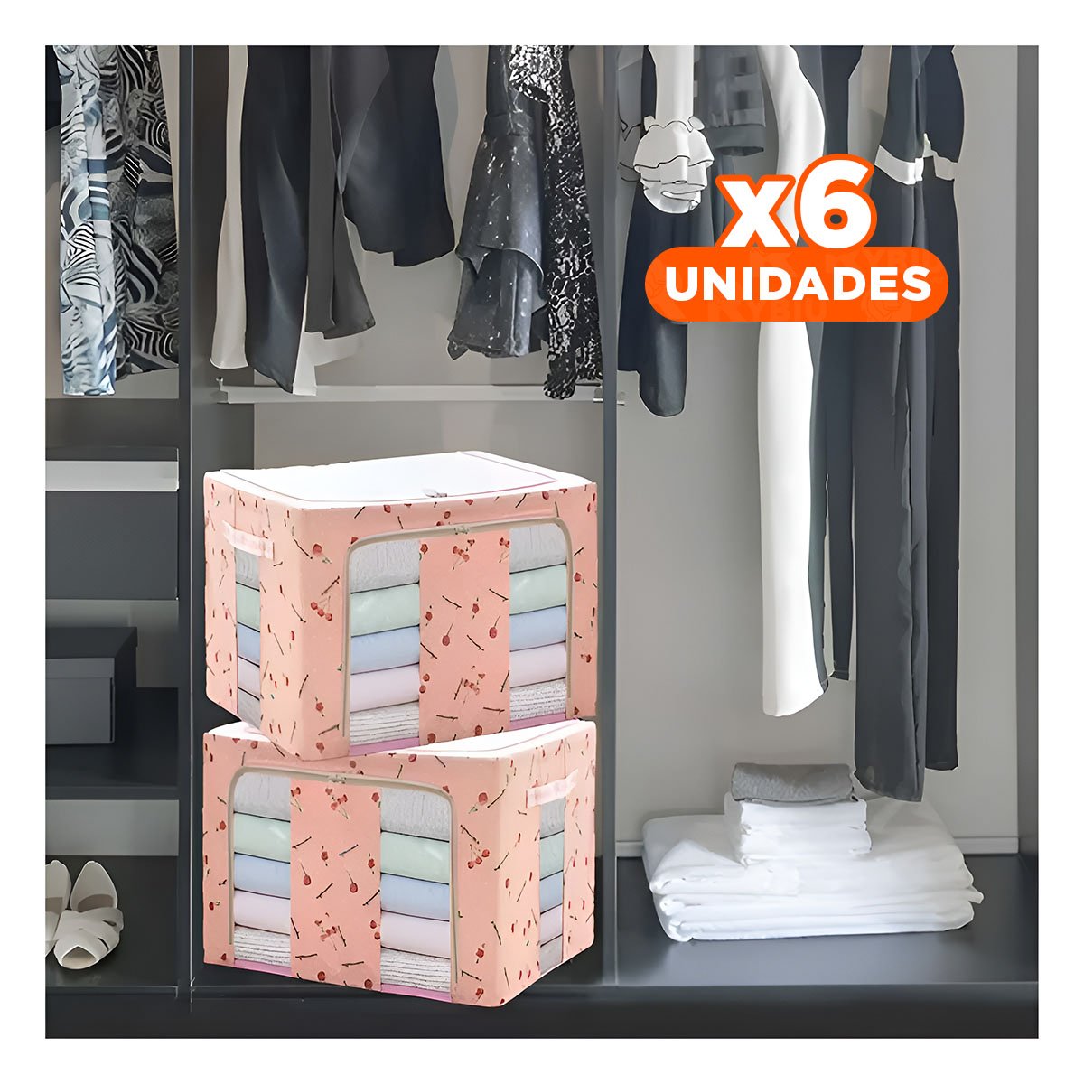 PACK6 BAUL DE ALMACENAJE PLEGABLE PARA HOGAR CON ORGANIZACION DIARIA Y TOQUE DECORATIVO - 1