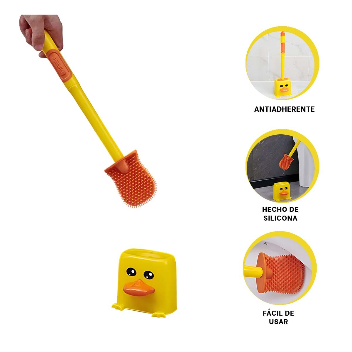 CEPILLO DE INODORO DE SILICONA TIPO PATO PARA HIGIENE DIARIA EN EL HOGAR Y+PAPEL REGALO - 5