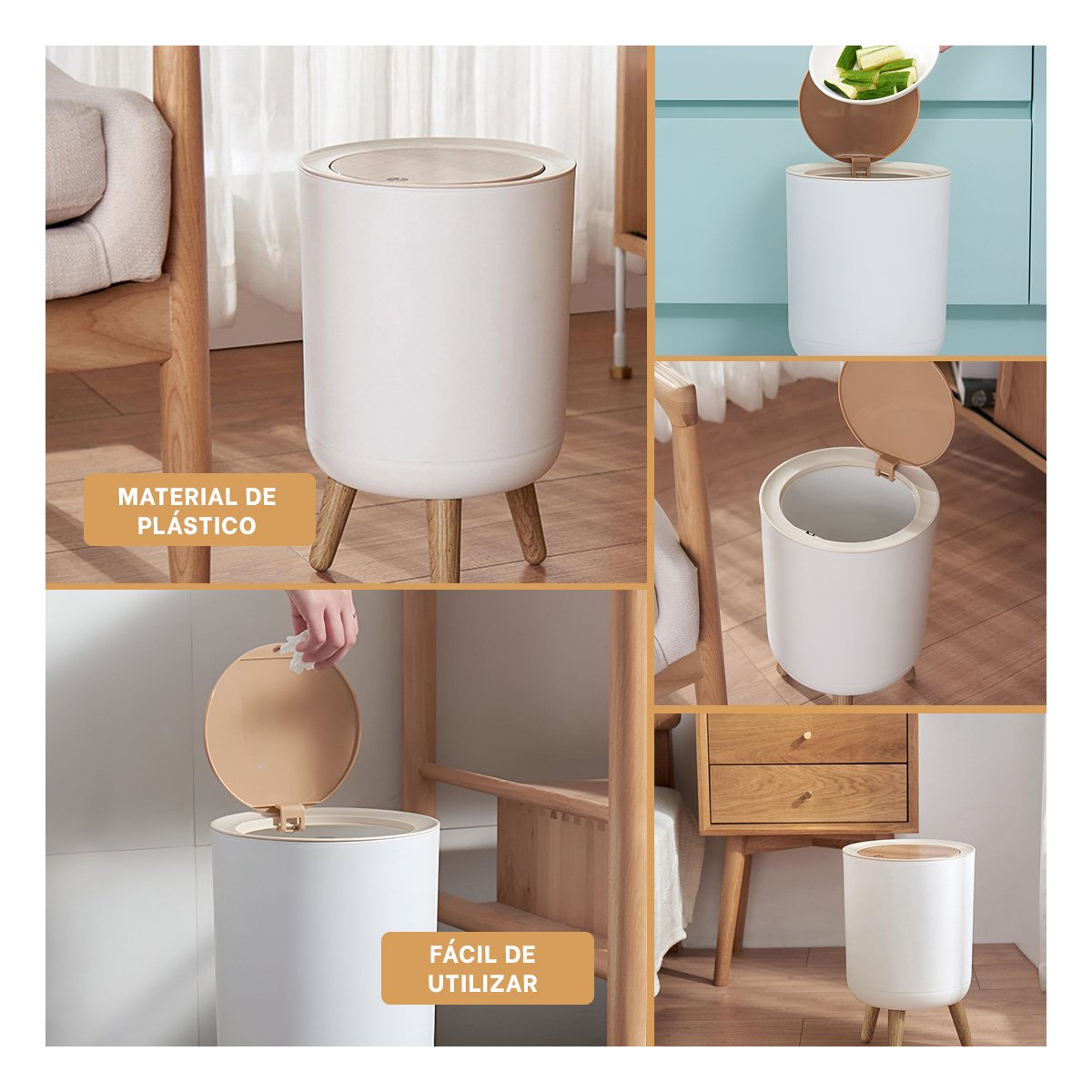 BASURERO CON TAPA PUSH Y PATITAS PARA USO DIARIO EN HOGAR Y ESPACIOS DE CASA Y+PAPEL REGALO - 3