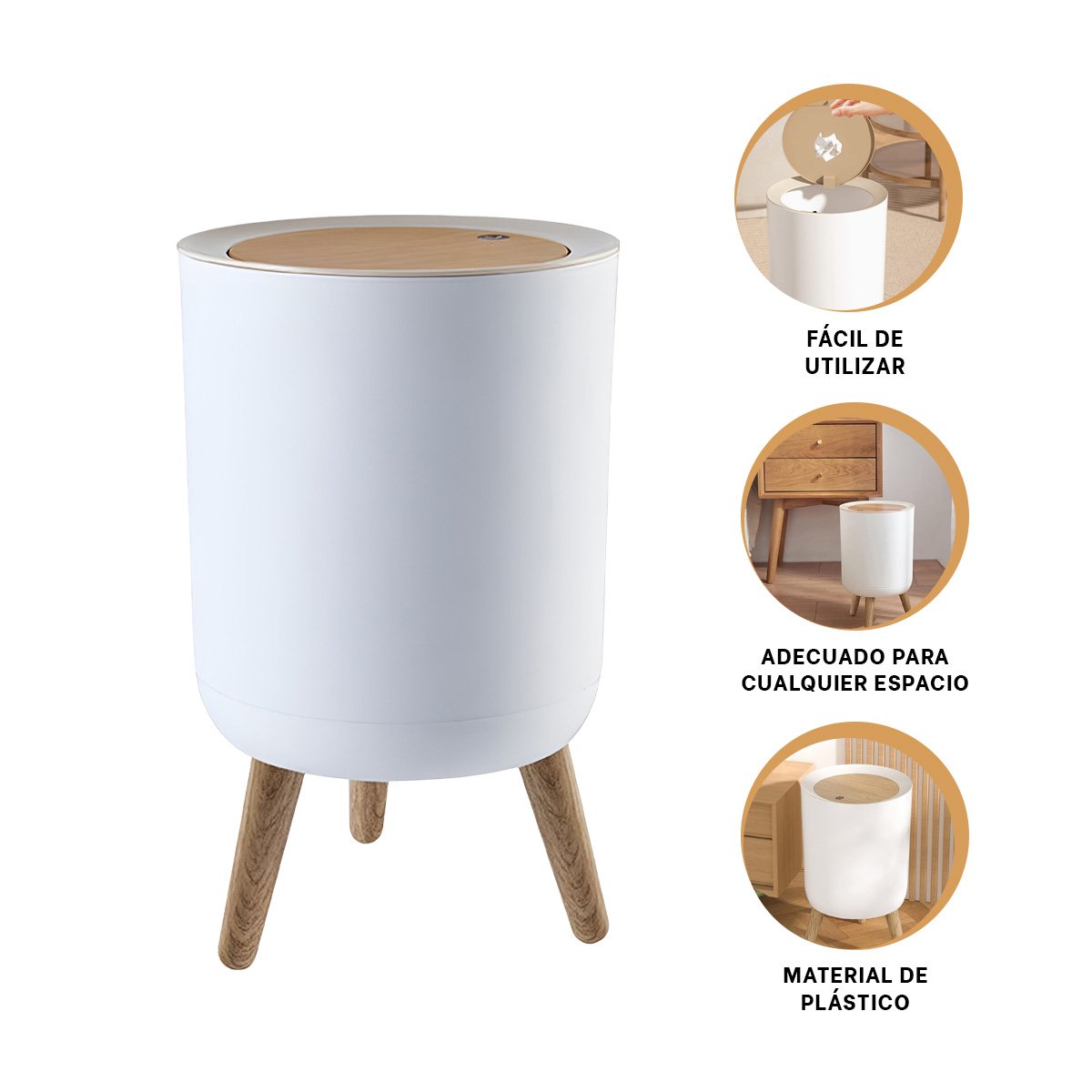BASURERO CON TAPA PUSH Y PATITAS PARA USO DIARIO EN HOGAR Y ESPACIOS DE CASA Y+PAPEL REGALO - 5