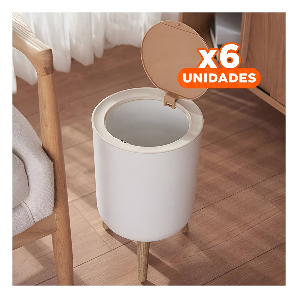 PACK6 BASURERO MODERNO CON TAPA PUSH Y PATITAS PARA COCINA DEL HOGAR - 1