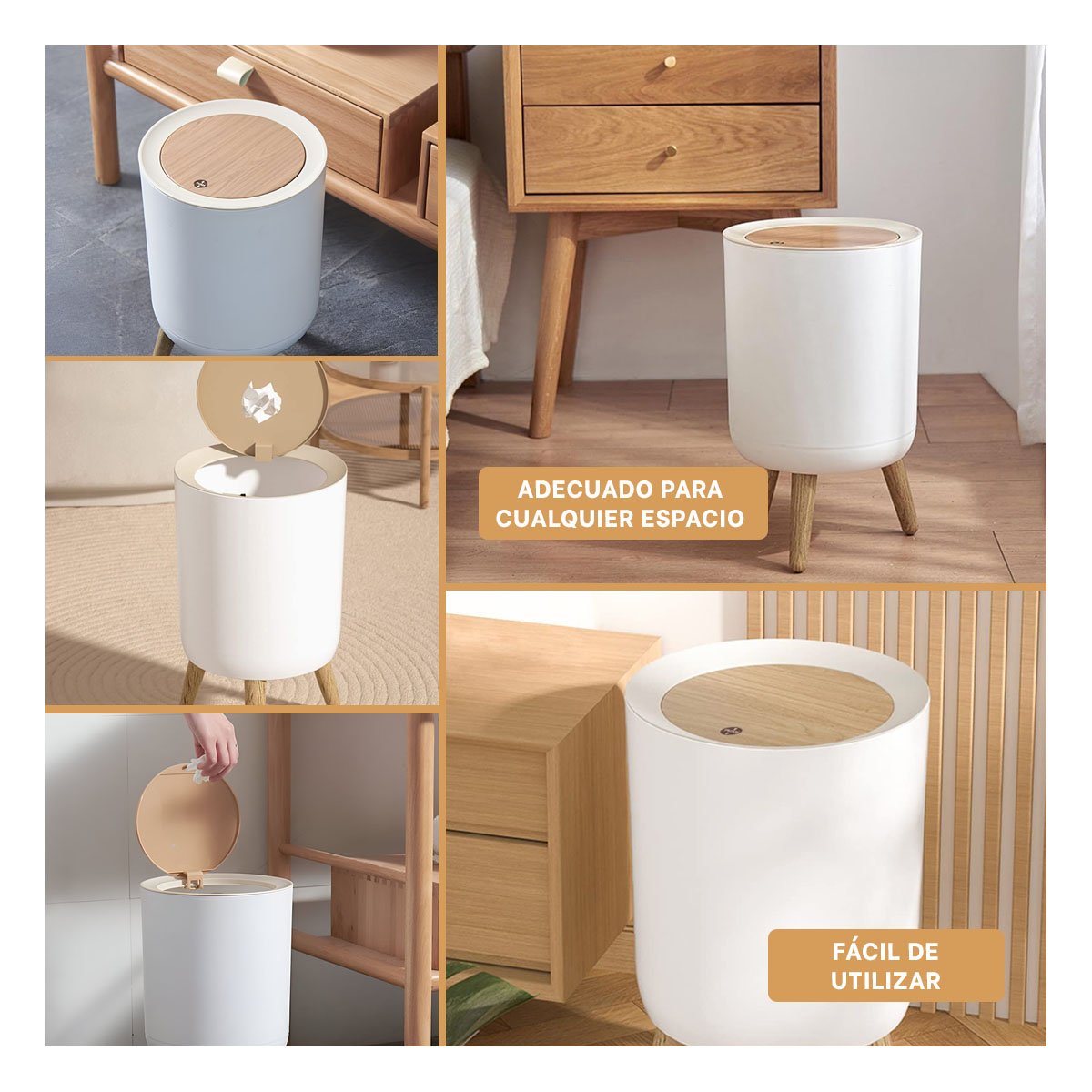 RECIPIENTE DE BASURA CON TAPA PUSH Y PATITAS PARA COCINA Y AREAS COMUNES Y+LIGAS REGALO - 1