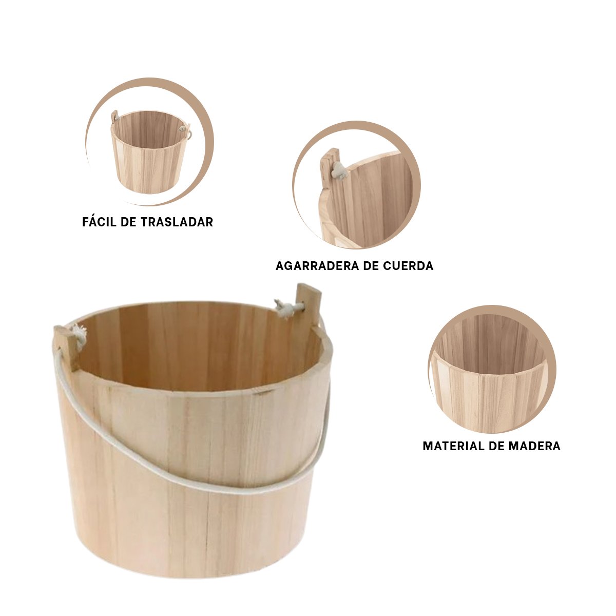 RECIPIENTE DE MADERA CON AGARRADERA DE CUERDA PARA DECORACION Y USO PRACTICO Y+PAPEL REGALO - 5
