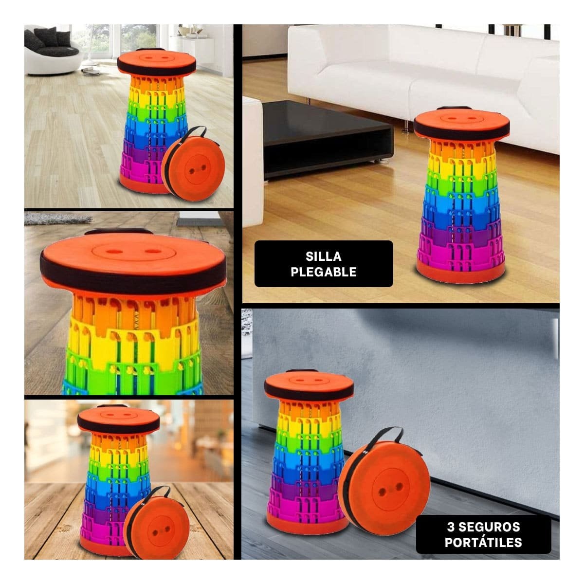 PACK4 TABURETE COMPACTO CON SEGUROS Y SISTEMA PLEGABLE PARA CASA Y+REGALO STICKER - 2
