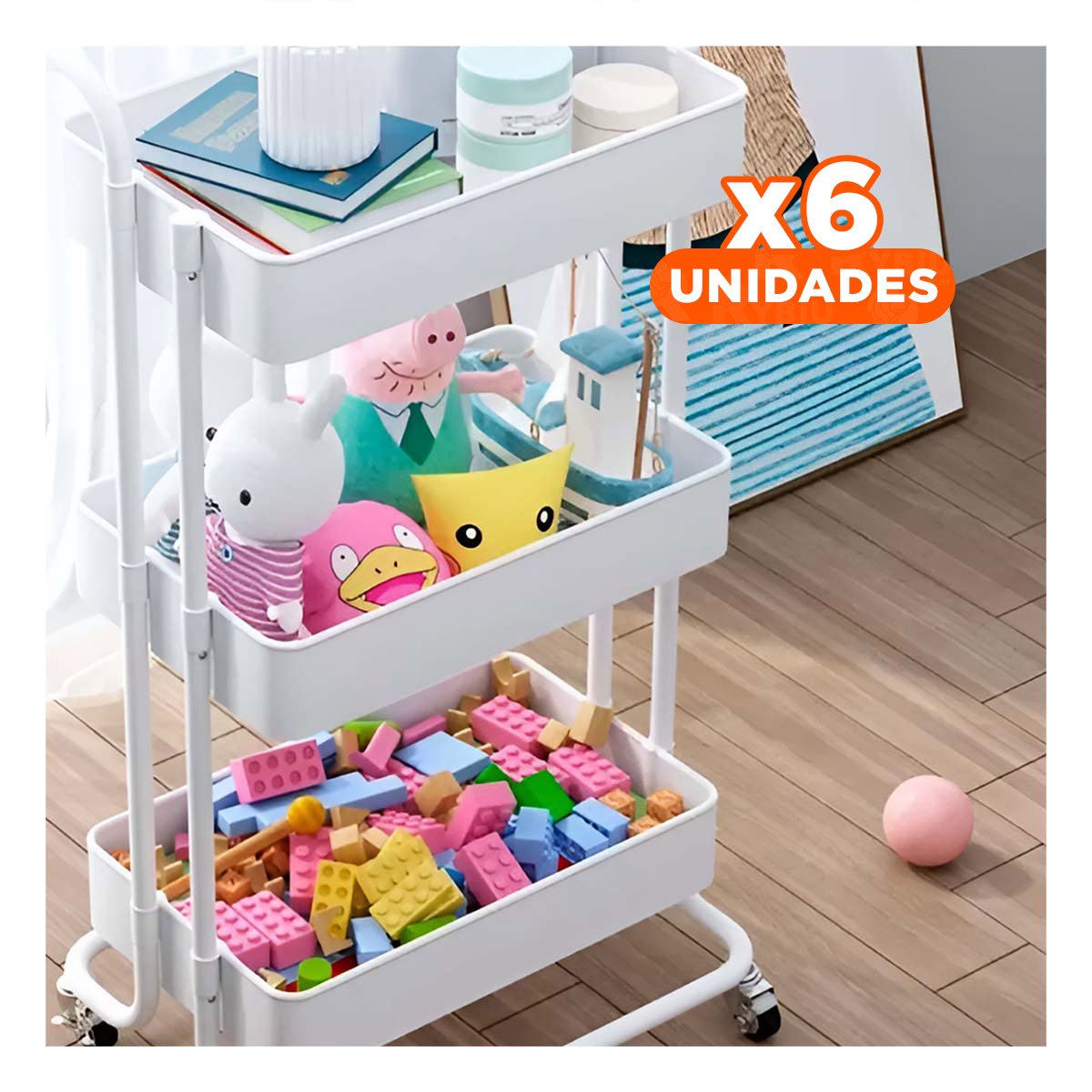 PACK6 ORGANIZADOR DOMESTICO CON TRES NIVELES Y RUEDAS PARA USO CONSTANTE Y+PAPEL REGALO - 1