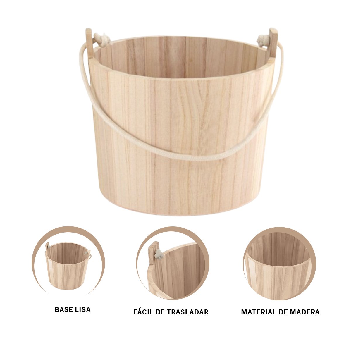 CONTENEDOR DE MADERA CON AGARRADERA DE CUERDA PARA DECORACION FUNCIONAL DEL HOGAR Y+POST IT - 5