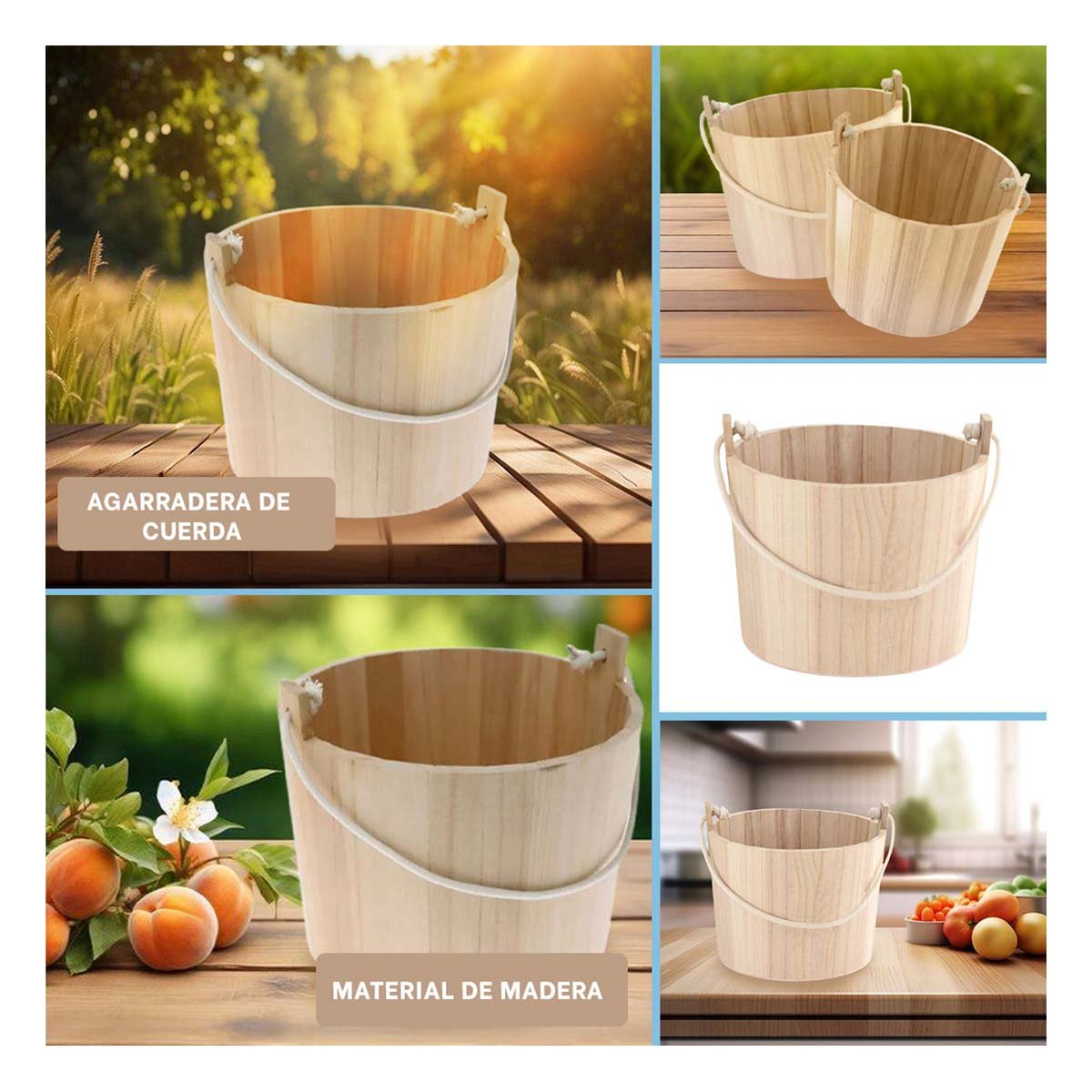 PACK2 CANASTA RUSTICA DE MADERA CON AGARRADERA DE CUERDA PARA ORGANIZAR ESPACIOS Y+PAPEL REGALO - 3
