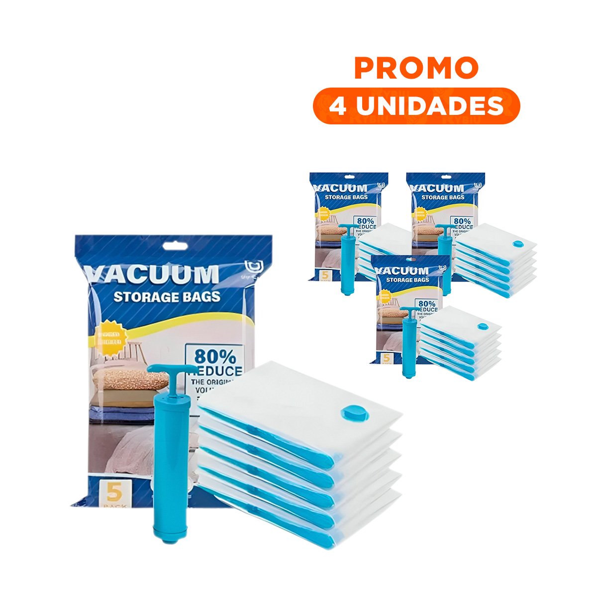 PACK4 BOLSA SELLABLE AL VACIO CON KIT DE 5 PIEZAS Y SUCCIONADOR PARA AHORRO DE ESPACIO - 1