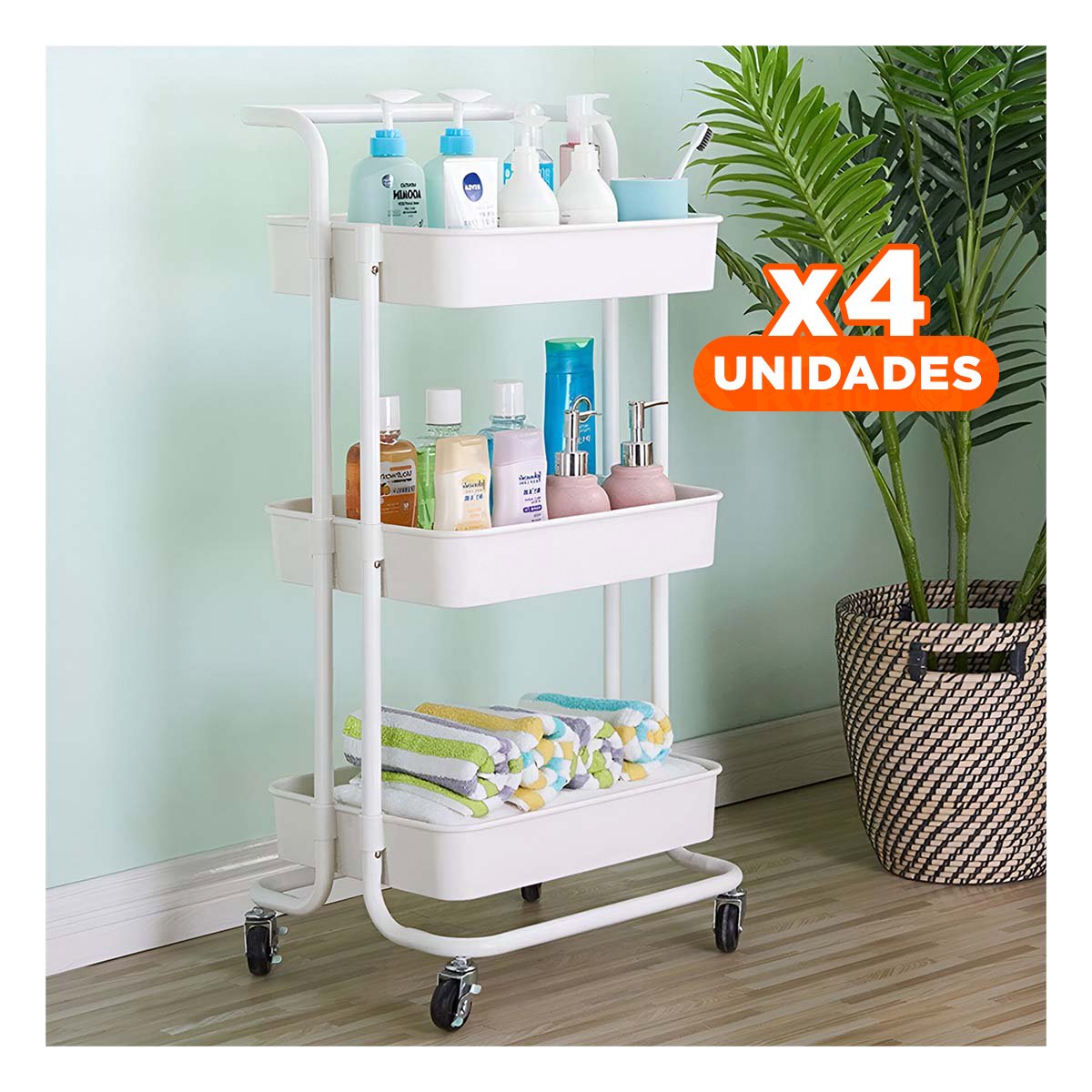 PACK4 MUEBLE DE APOYO CON TRES NIVELES Y RUEDAS PARA ORGANIZACION DIARIA Y+REGALO STICKER - 1