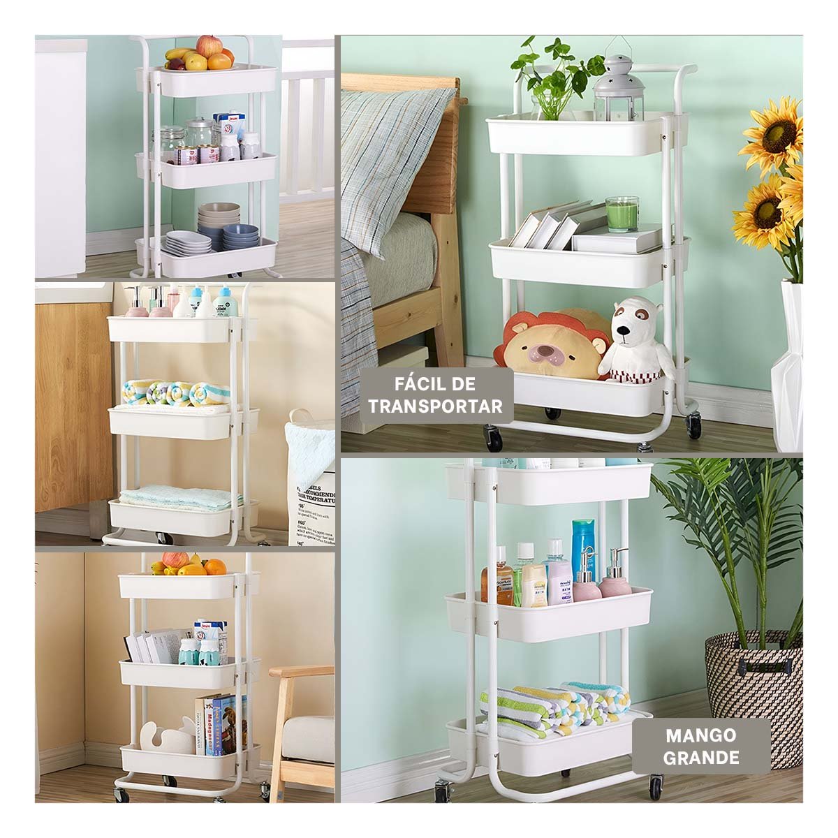 PACK4 MUEBLE DE APOYO CON TRES NIVELES Y RUEDAS PARA ORGANIZACION DIARIA Y+REGALO STICKER - 2