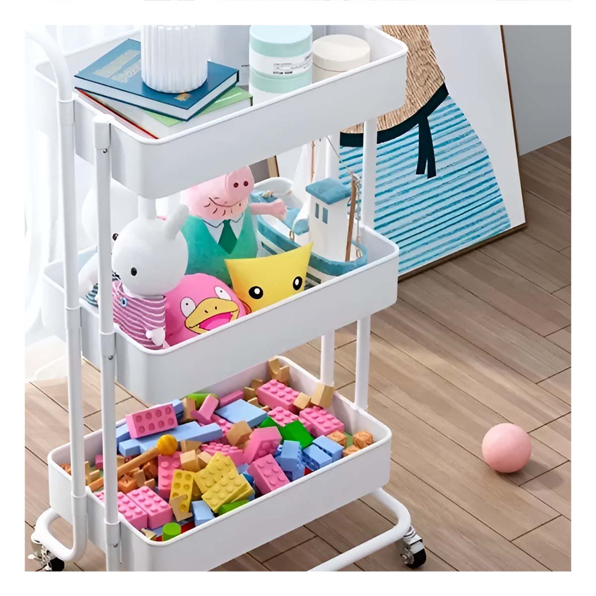 PACK4 MUEBLE DE APOYO CON TRES NIVELES Y RUEDAS PARA ORGANIZACION DIARIA Y+REGALO STICKER - 5