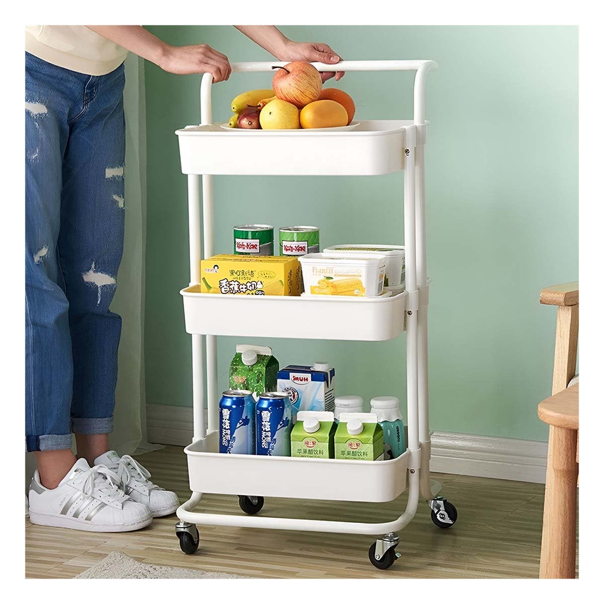 ORGANIZADOR 3 NIVELES CON RUEDAS Y MANGO GRANDE PARA USO DIARIO EN CASA Y+REGALO STICKER - 2