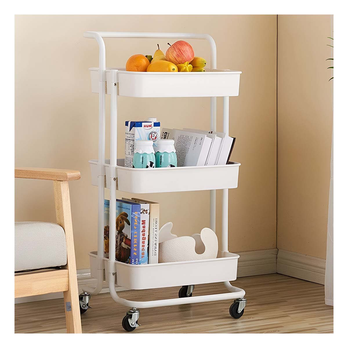 ORGANIZADOR 3 NIVELES CON RUEDAS Y MANGO GRANDE PARA USO DIARIO EN CASA Y+REGALO STICKER - 5