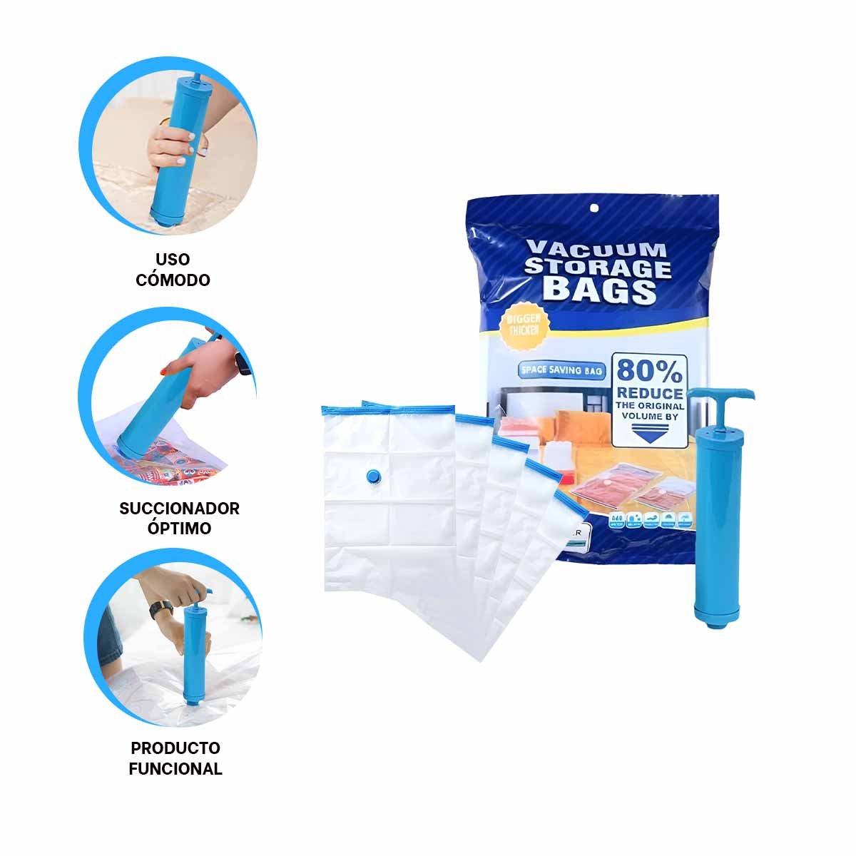 BOLSA HERMETICA AL VACIO CON KIT DE 5 PIEZAS Y SUCCIONADOR PARA ORDEN EN CASA Y+PAPEL REGALO - 5