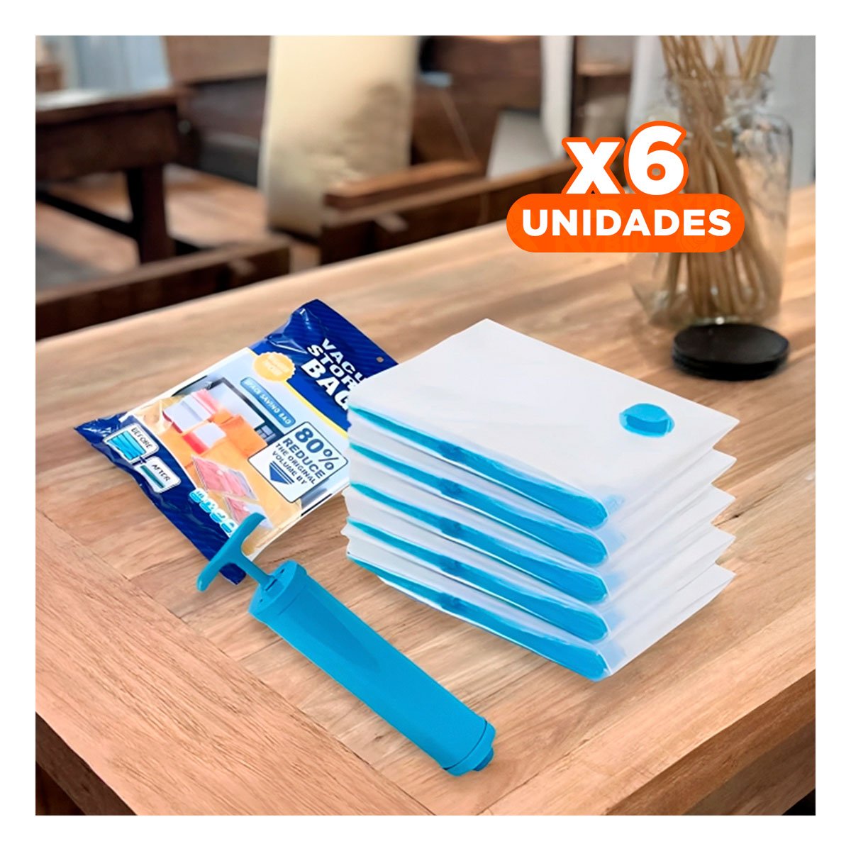 PACK6 COMBO DE BOLSAS AL VACIO CON SUCCIONADOR PARA ORGANIZAR CLOSETS - 1