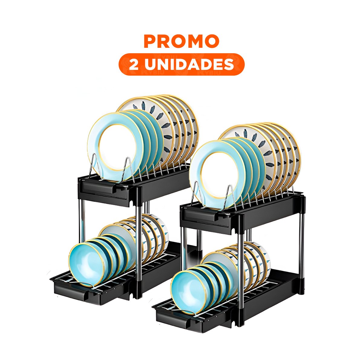 PACK2 COMPLEMENTO NEGRO 2 NIVELES CON 2 CAJONES DESLIZABLES PARA HOGAR Y+REGALO STICKER - 1